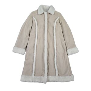 Sugarless Gal Long Penny Lane Coat Cream Faux Suede Sherpa Lined Jacket Medium